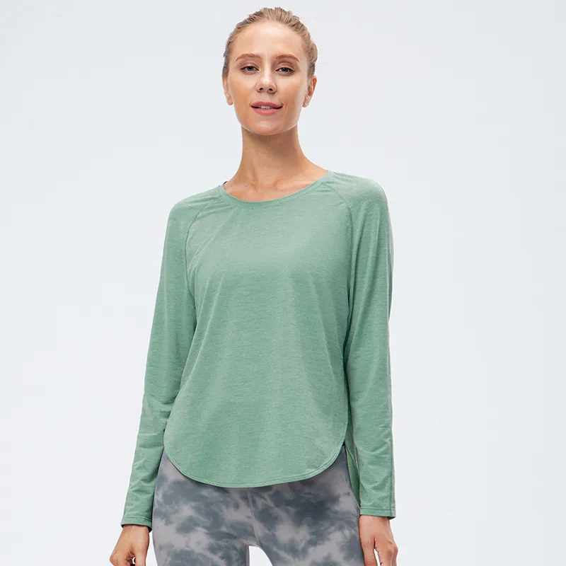Autumn And Winter New Loose Sports Long Sleeve Women's Quick Dry Breathable Fitness Clothes - Green