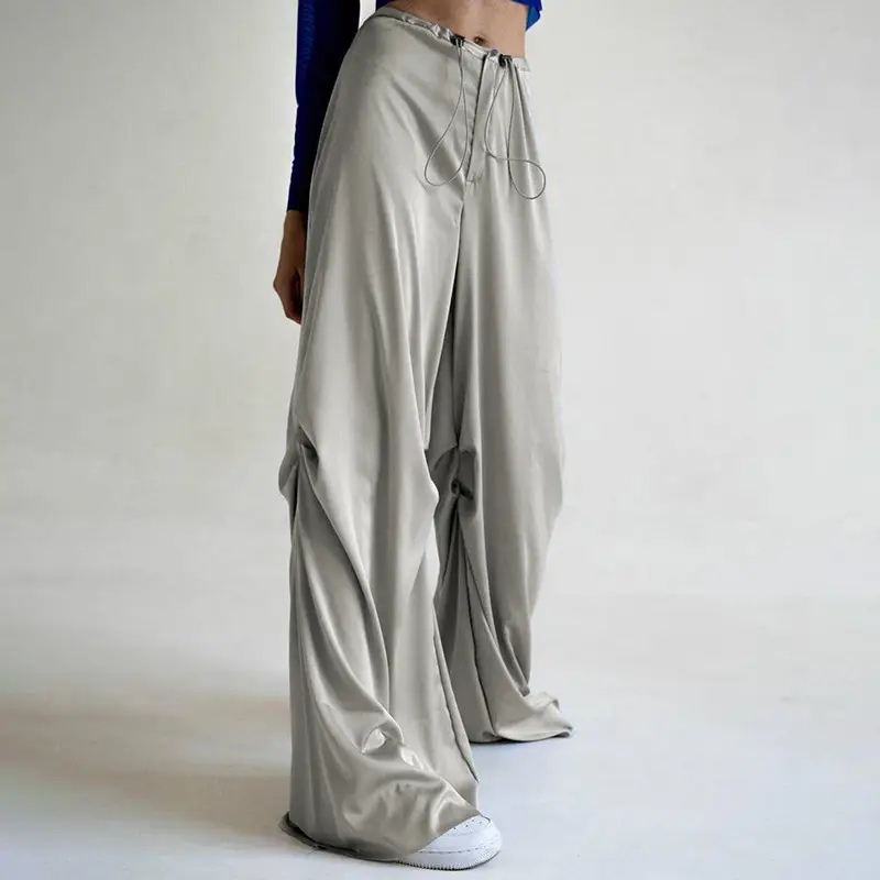 Solid Color Temperament Drape Mopping Satin Low Waist Loose Casual Woven Pants