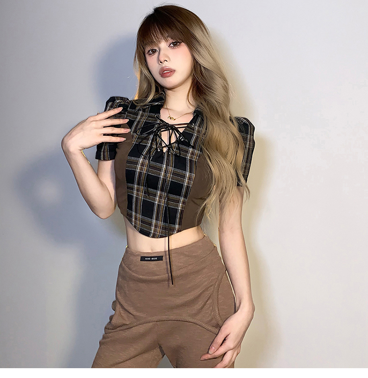 Title 4, Retro Plaid Short-sleeved T-shirt Femininity Niche