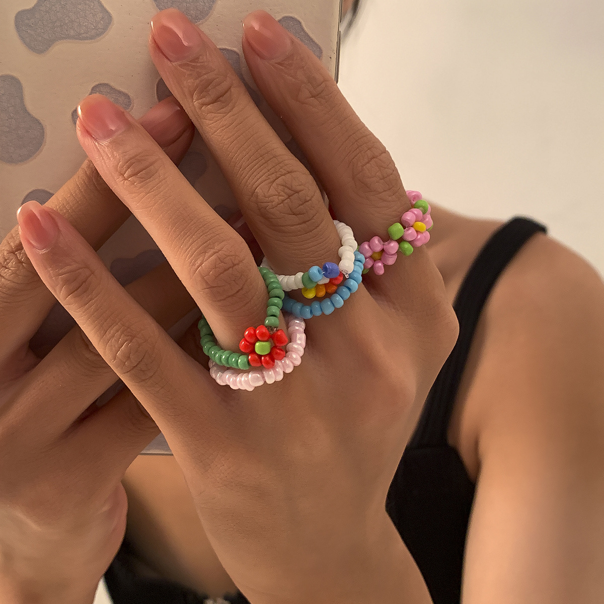 Colorful Braided Daisy Flower Ring
