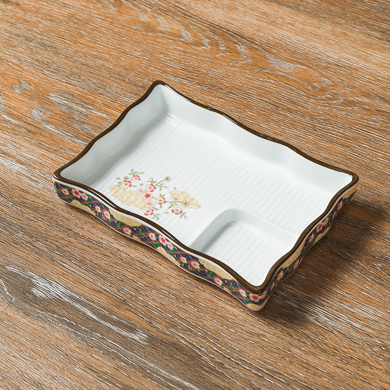 Household Round Square Plate With Soy Sauce And Vinegar Compartment