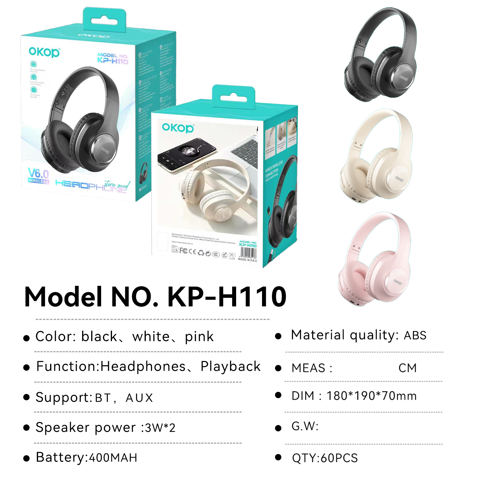 KP-H110 Best-selling New Wireless Bluetooth Over-Ear Headphones Version 6.0 With Microphone Long Battery Life Factory Direct