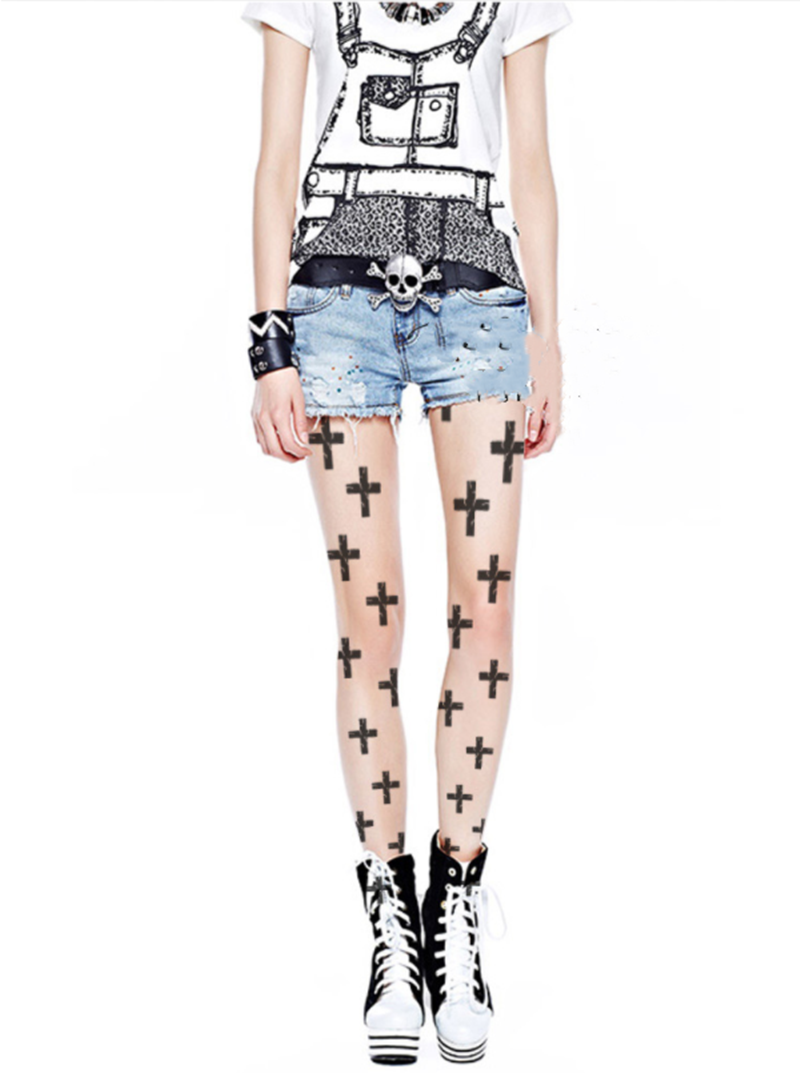 Title 2, Crack cross 3d print pantyhose thin summer tatt...