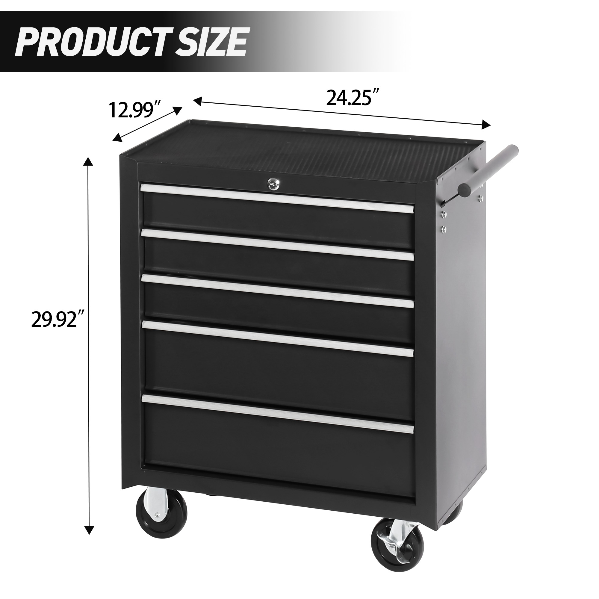 5-Drawer Rolling Tool Chest W Lock & Key, Tool Storage Cabinet With Wheels, Top Cushion & Drawer Liners, Tool Organizer Box For Garage, Warehouse & Repair Shop thumbnail 4
