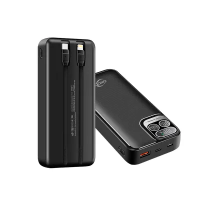 KP-704 Best-selling 20,000mAh High-capacity Fast-charging Power Bank With Digital Display And Built-in Dual Cables In Stock