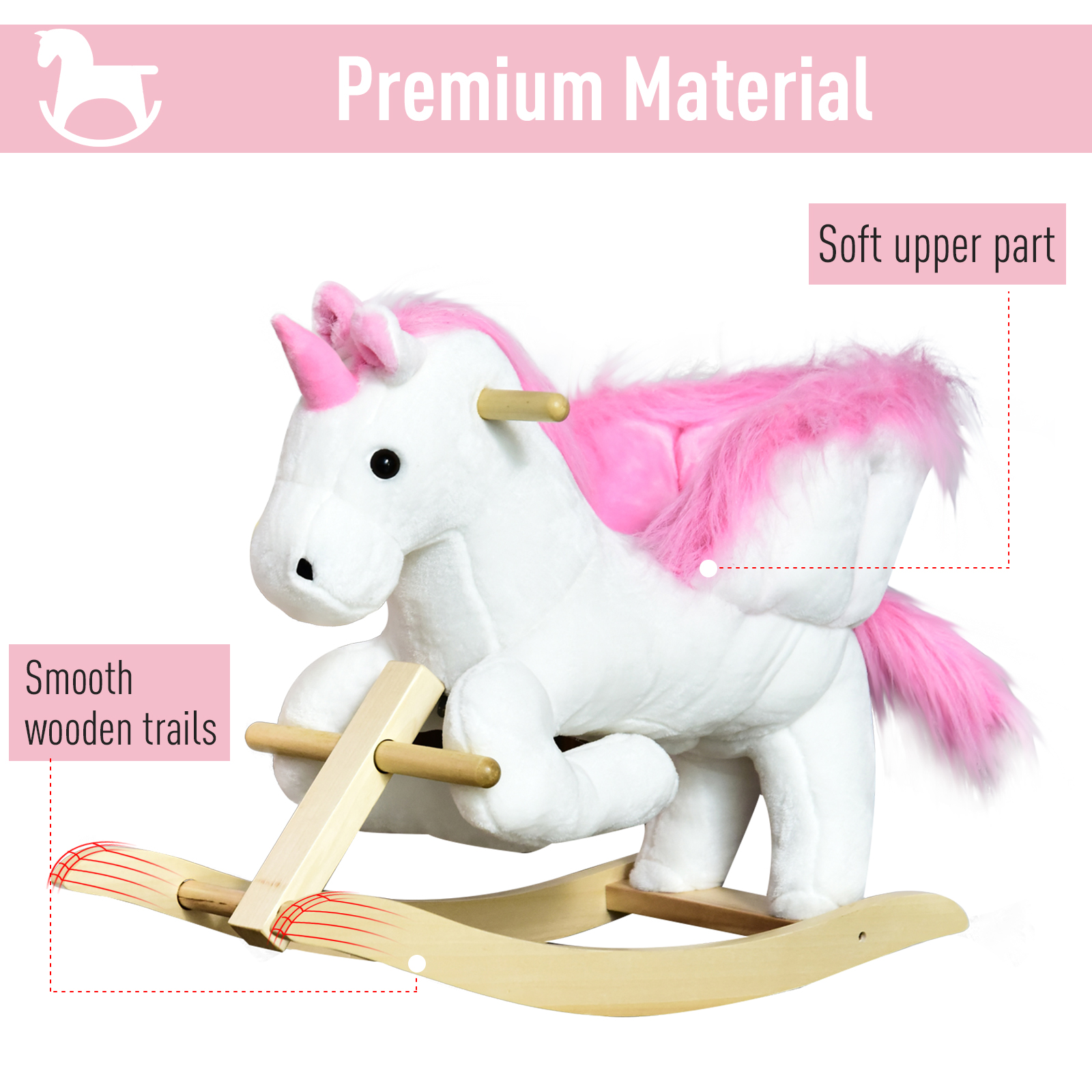 Children's Rocking Horse Unicorn Wooden Plush Riding Chair Toy With Music — image 3