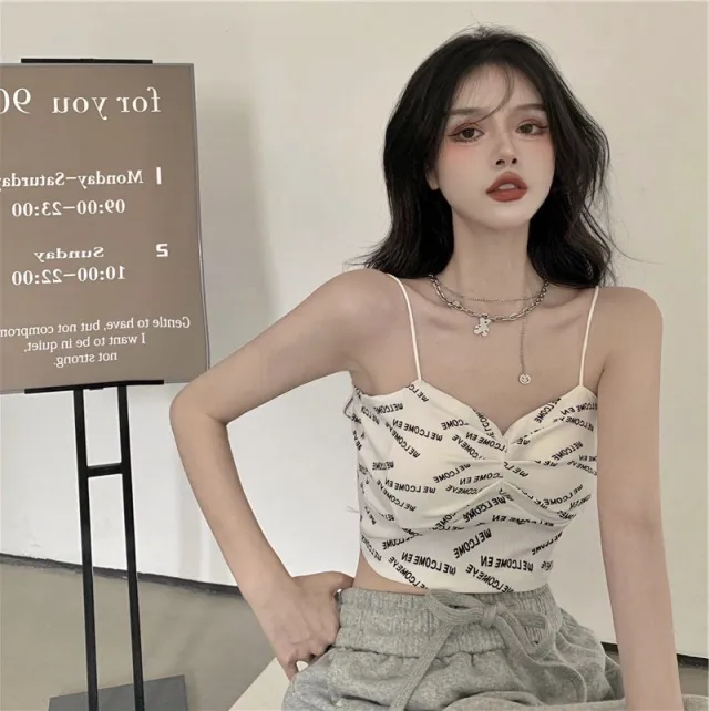 Club Letter Camisole Summer Clothes Women's Crop Top Bra Bralette Vest White - Shop at LoveMi