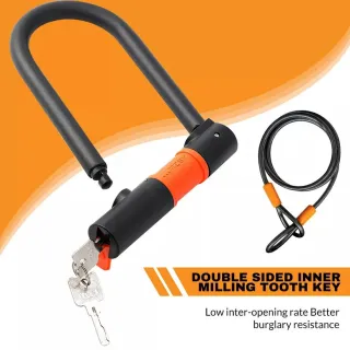 U Shaped Bike Lock With Two Keys Heavy Duty Cable With Bracket Bicycle Lock