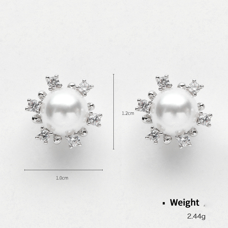 Copper Inlaid Zircon Gold-Plated Pearl Earrings