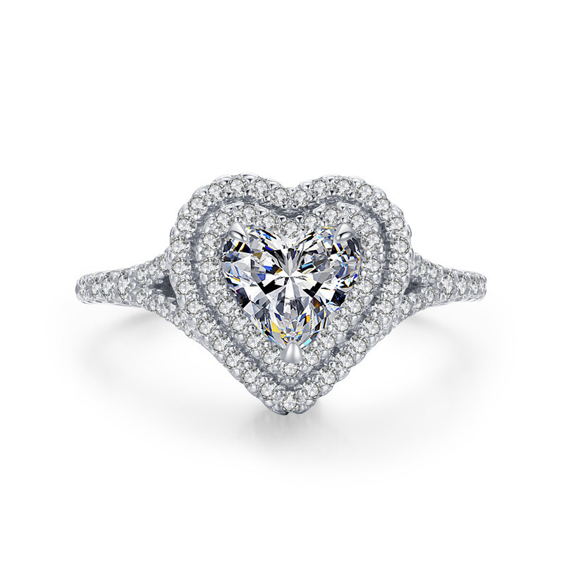 925 Sterling Silver Heart Shaped Diamond Ring
