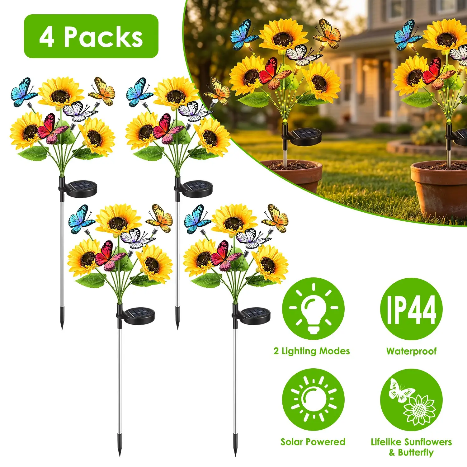 Solar Sunflower Lights Outdoor Waterproof Warm White