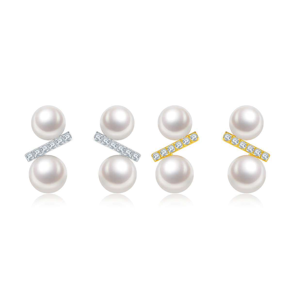 S925 Sterling Silver Natural Freshwater Pearl Stud Earrings For Women, Geometric Bar Design, 1g Lightweight, Platinum Gold Plated, Gift Box