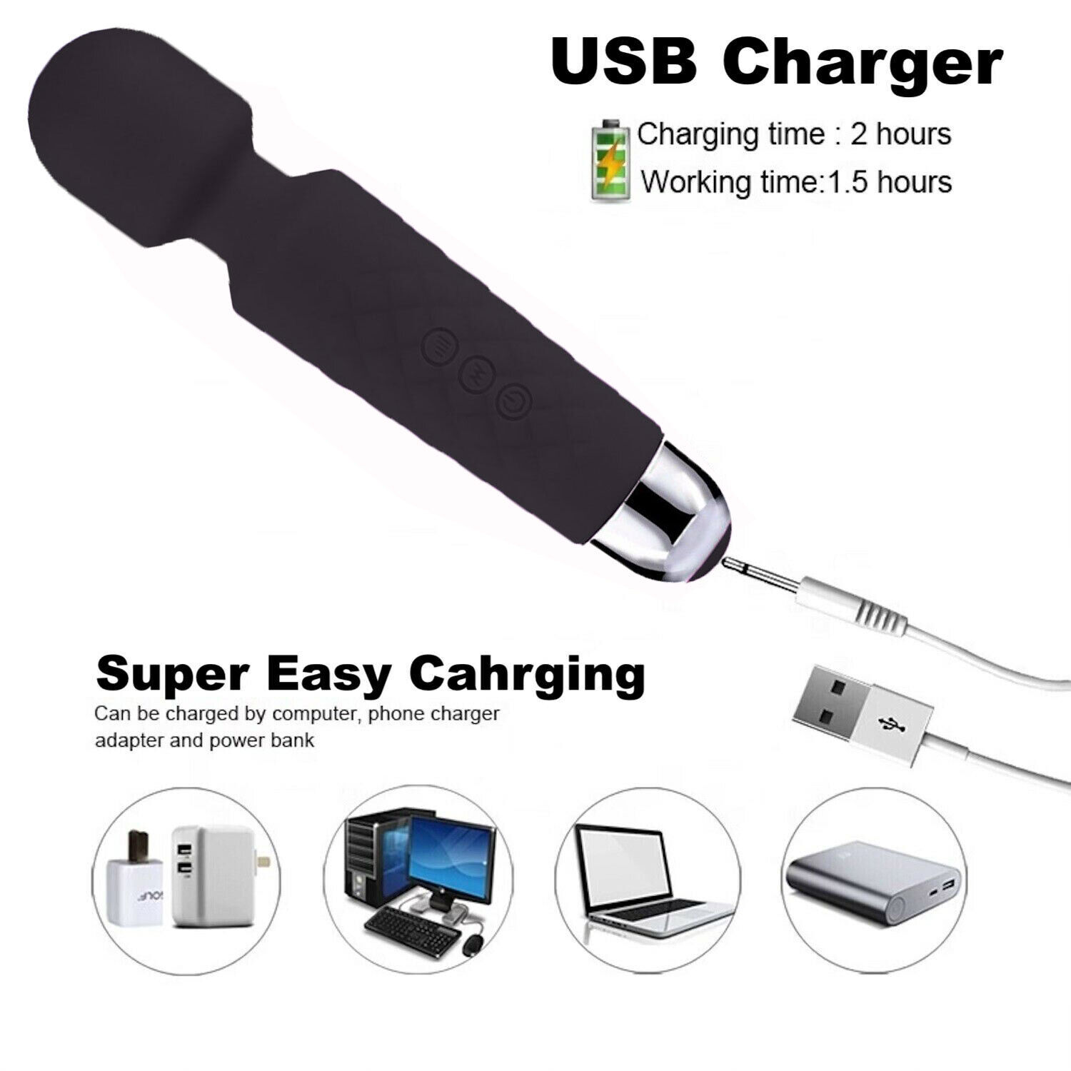 20 Speed Handheld Massager Wand Vibrating Massage Magic Full Body Therapy Motor