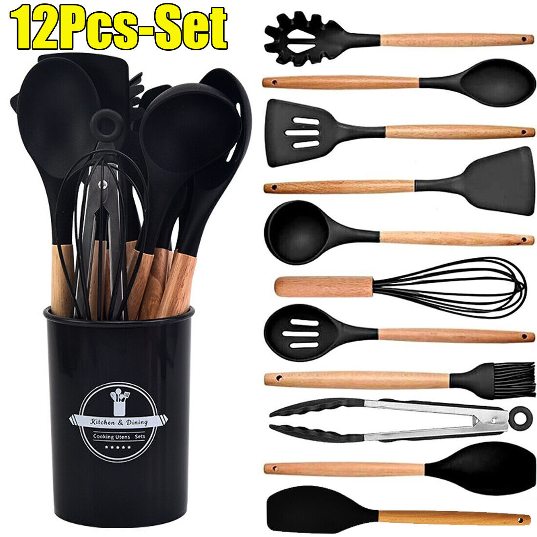 NEW 12Pcs Kitchen Utensils Set Silicone Cooking Nonstick Spatula Turner Spoon Tools UK