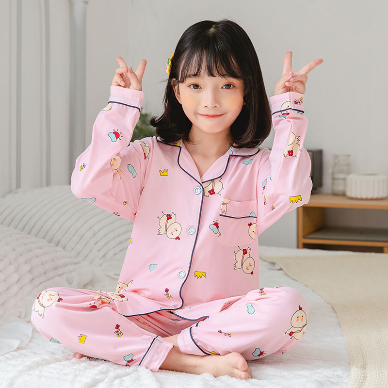 Cute Cartoon Boys And Girls Lapel Pajamas Set