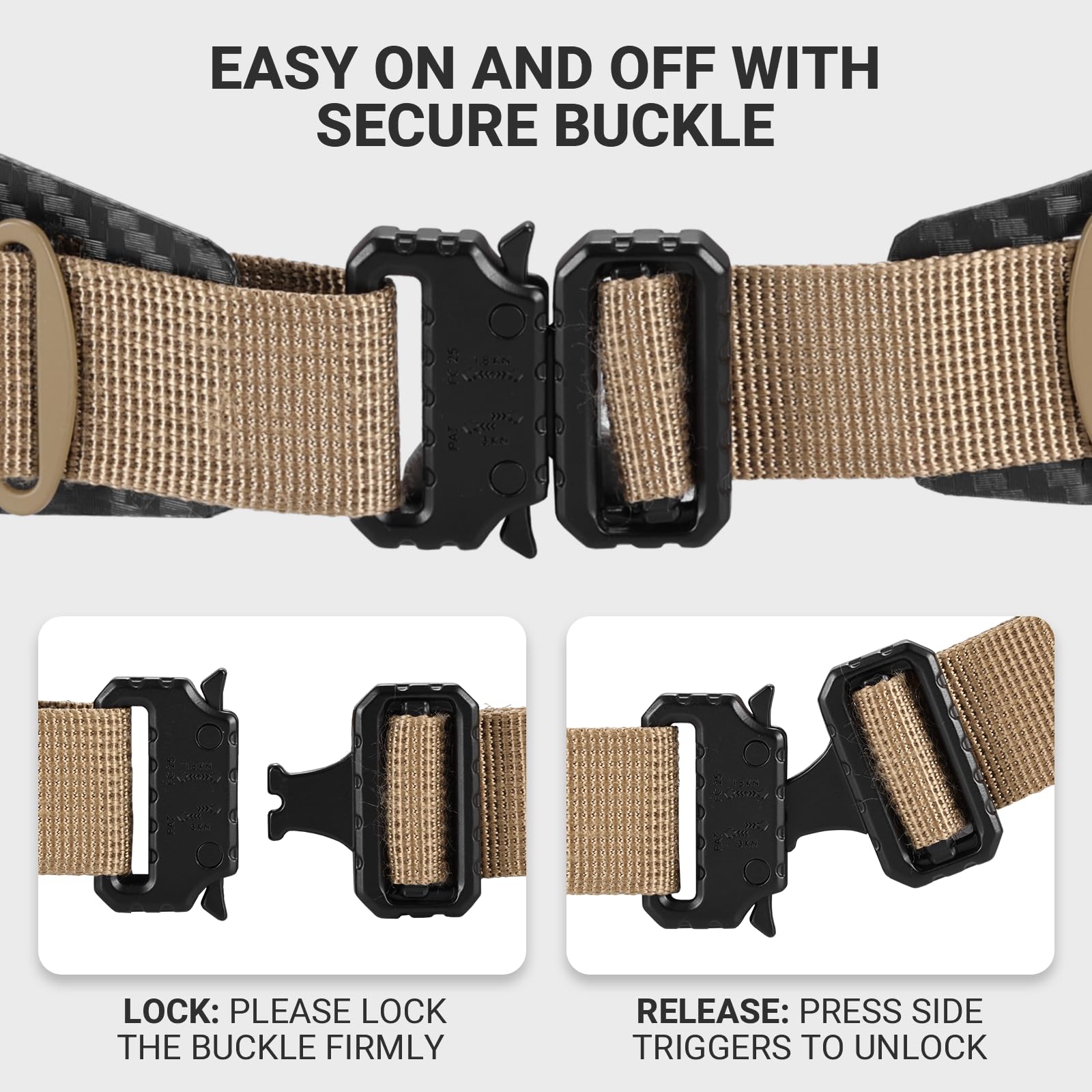 MOLLE Tactical Battle Belt with Quick Release Buckle. Superior fabrics material, quick-release buckle, inner/outer 2-belt system, tactical battle belt, brand promise.