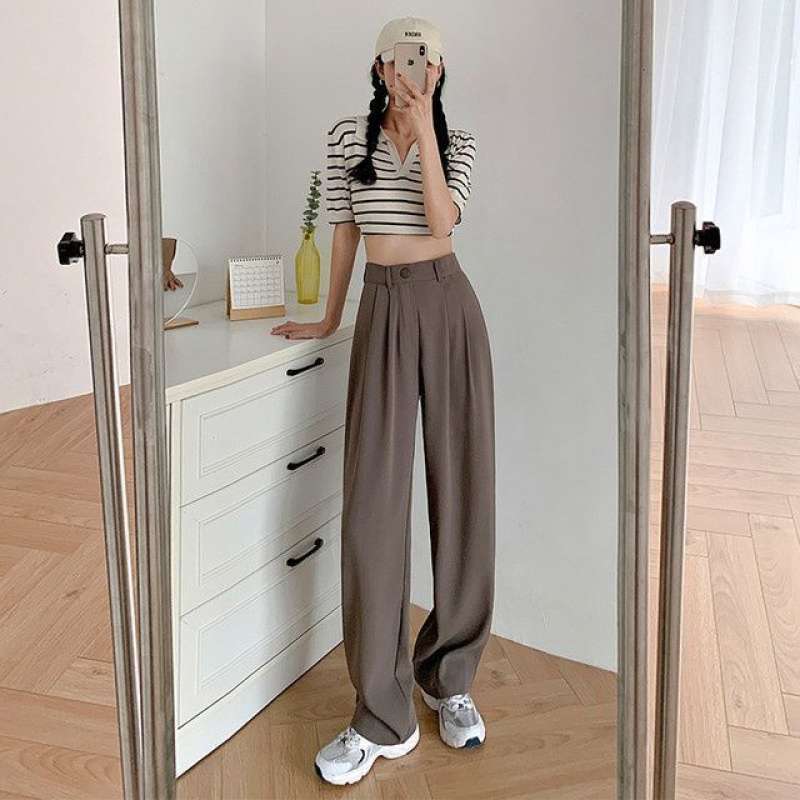 Schoolgirls' Loose High Waist Straight Wide Leg Pants