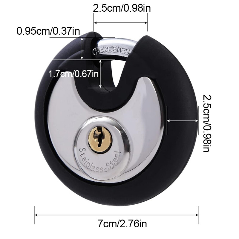 70 Mm Stainless Steel Heavy Duty Round Disc Padlock Secure Door Lock With Keys — image 3