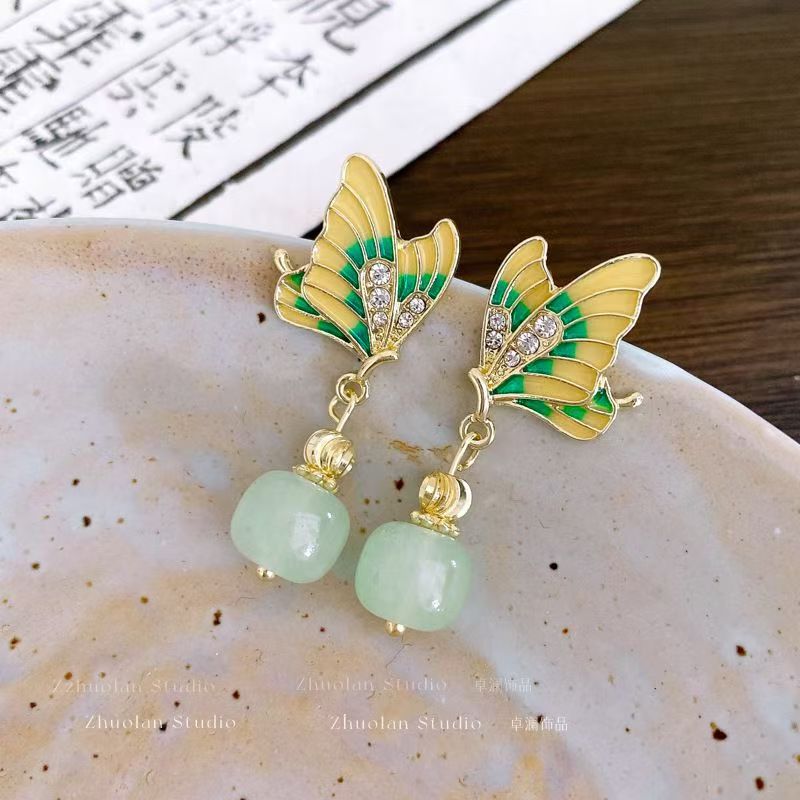 New Chinese Style Butterfly Enamel Stud Earrings With 925 Silver Pin, National Trend All-Match Niche High-End Designer Elegant Ear Jewelry For Women - photo 3