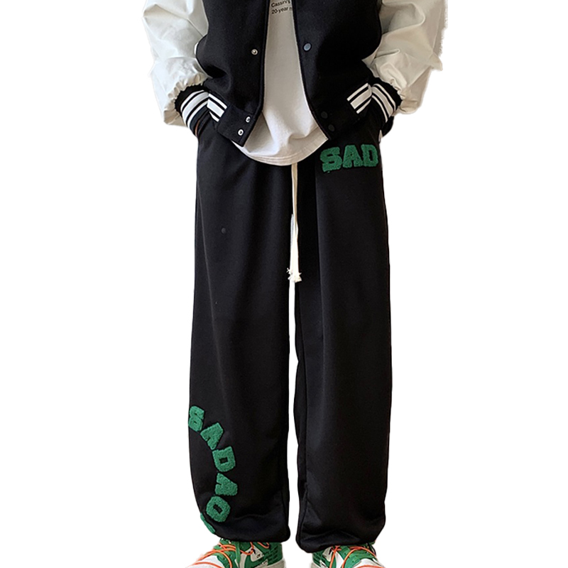 Men's Loose Towel Embroidered Sweatpants Casual Trousers Black - Shop at LoveMi