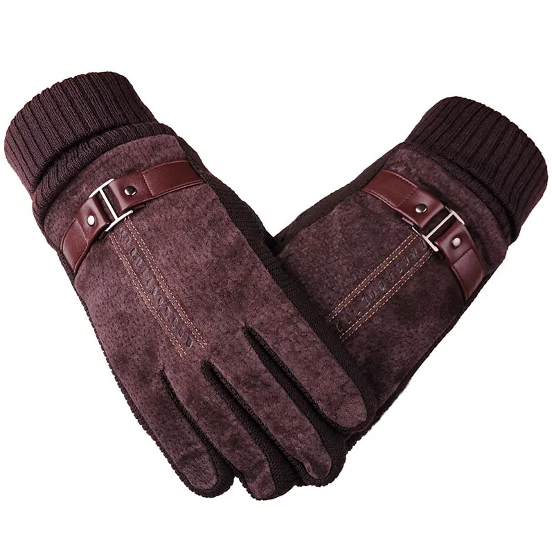 Mens Pigskin Gloves Winter Skiing Outdoor Riding Warmth Thickened