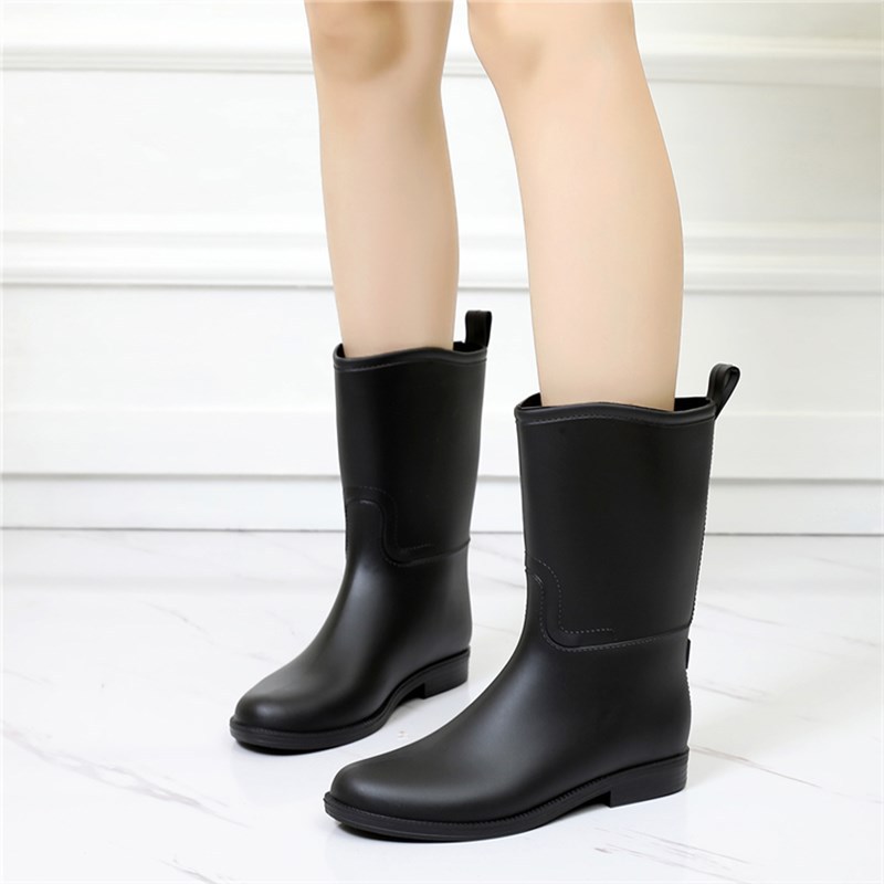 Women's Rain Boots Mid Tube Water Shoes Overshoes Black - Shop at LoveMi