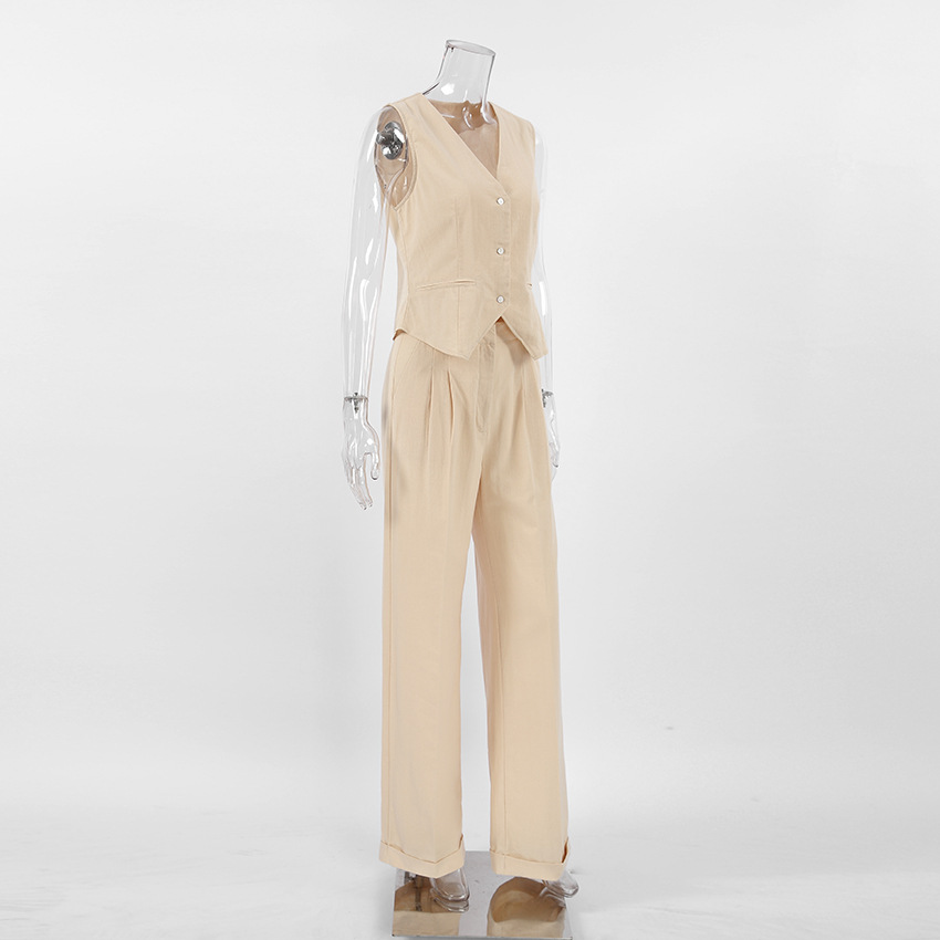 Cotton Hemp Sleeveless Vest And Trousers Suit