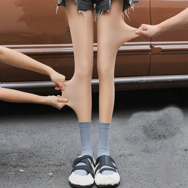Double Layer Nude Leggings Autumn And Winter Skin Tone Connected To Feet - Shop at LoveMi