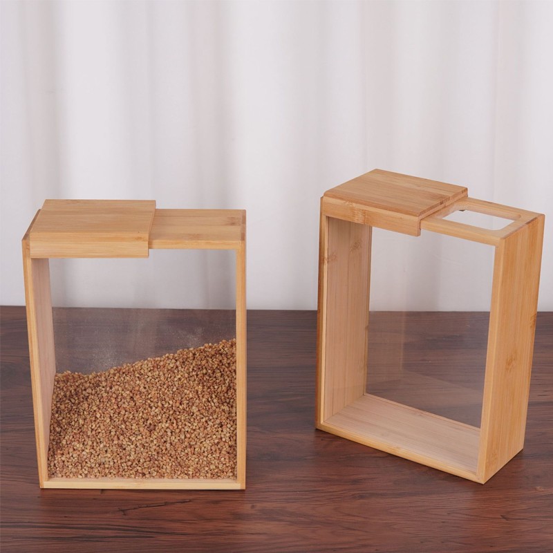 3Pcs Wooden Cereal Containers Storage Set Clear Grain