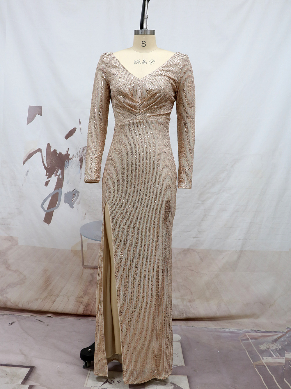 Long Sleeve V-Neck Maxi Dress, picture 3 of 5