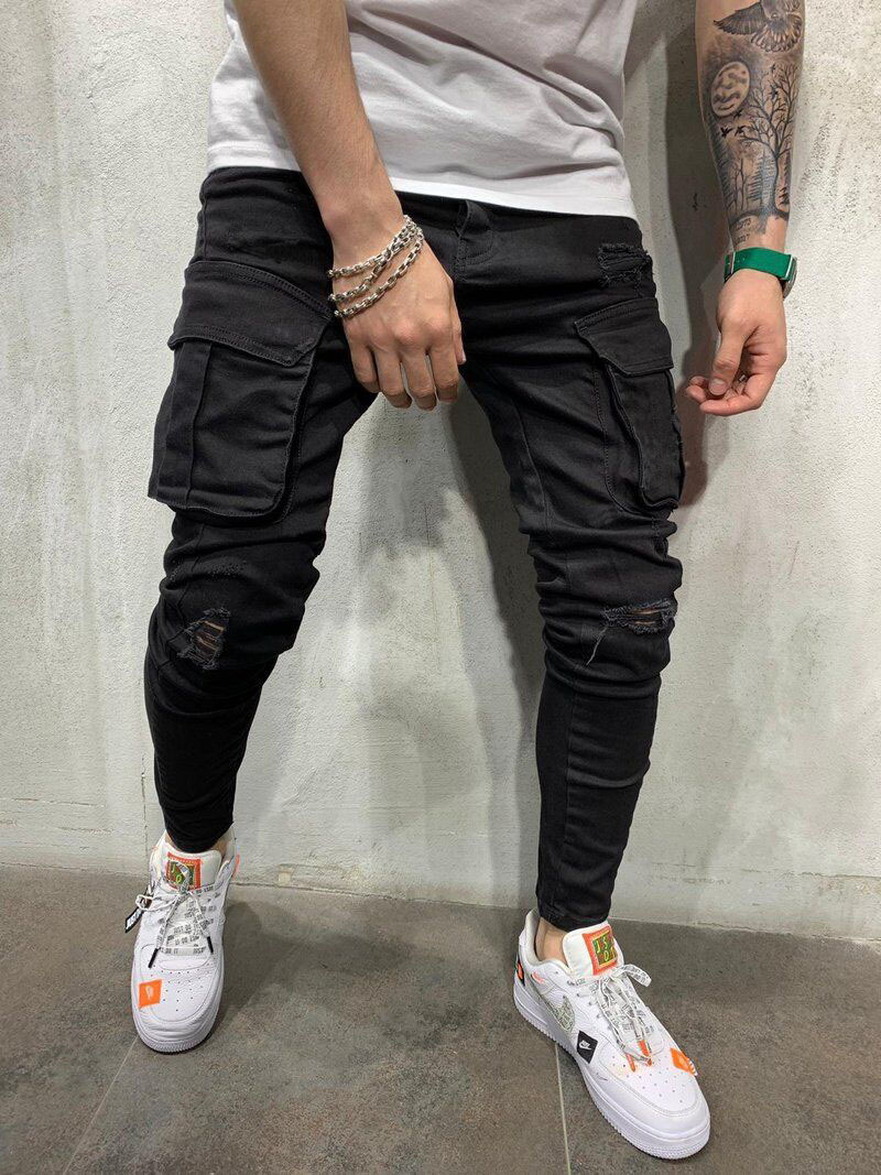 Title 6, Mens Skinny Multi Pocket Ripped Cargo Jeans of...