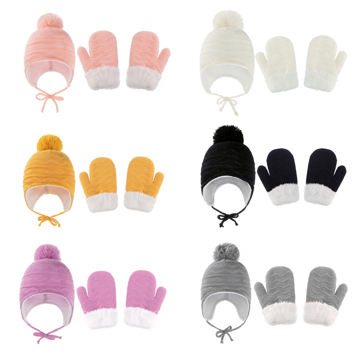 New Warm Solid Color Wool Children's Ear Guards Gloves Set