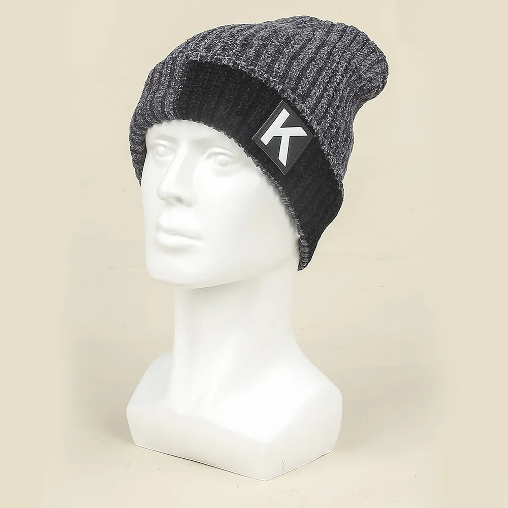 Korean Men's Outdoor Vintage Letter K Knitted Fashion Warm Hat - Grey