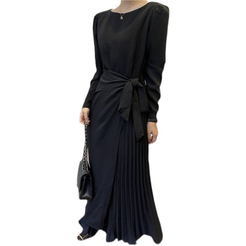 Niche Elegant Temperament Design Pleated Long Dress Women Black - Shop at LoveMi