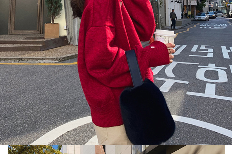 Title 1, Red Sweater Loose Pullover Lazy High Collar