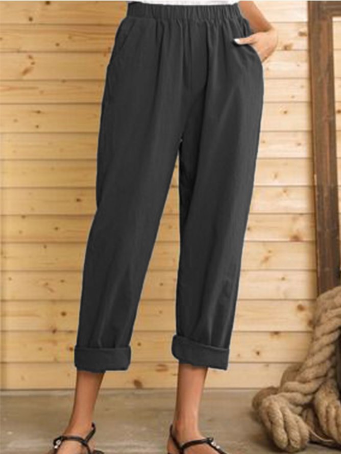 Title 4, Casual Pants Solid Color Cotton And Linen Trousers