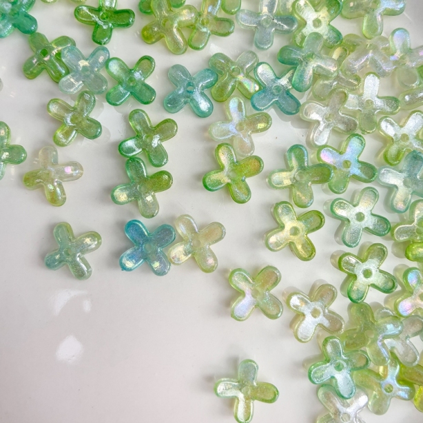 Luminous Glow-in-the-Dark 4-Petal Acrylic Flower Beads, Two-Tone Fine Glitter Center-Hole Charms For DIY Hanfu Hairpin Flower Bases.