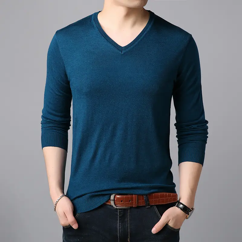 Long-sleeved Solid Color Casual Young Men's Bottoming Shirt