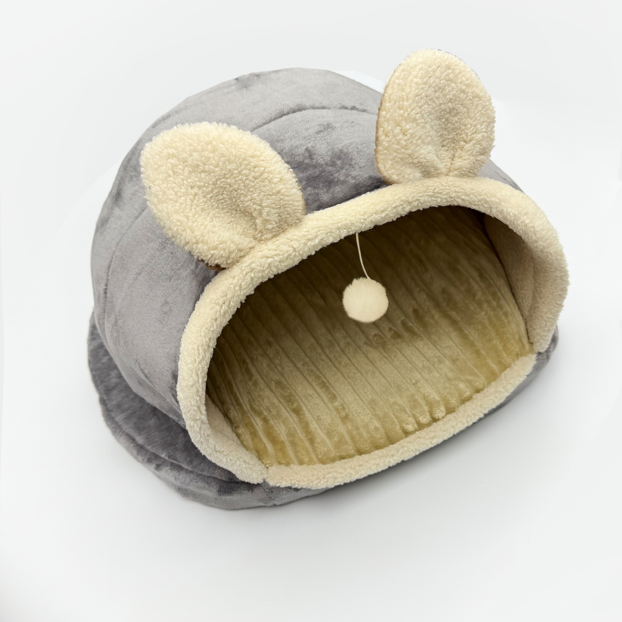 KawaiiRabbitShapePetBedWarmFleeceCatCaveBedSafeHideoutCatHouseForSmallPets