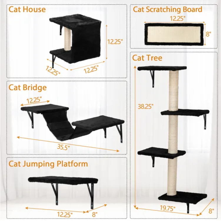 5 Pcs Wall Mounted Cat Climber Set  Floating Cat Shelves And Perches  Cat Activity Tree With Scratching Posts  Modern Cat Furniture