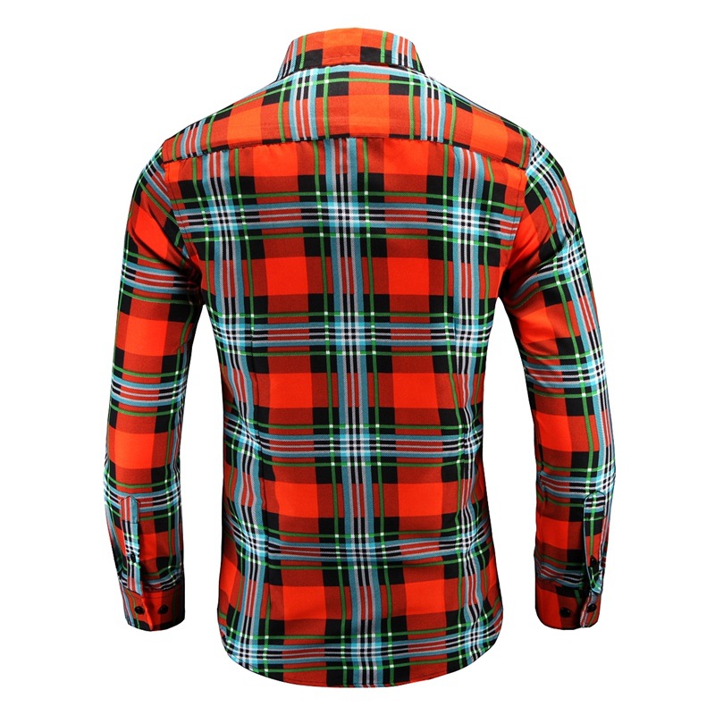Long-sleeved Plus Size Shirt Lapel Shirt Contrast Color Plaid Long-sleeved Shirt Men