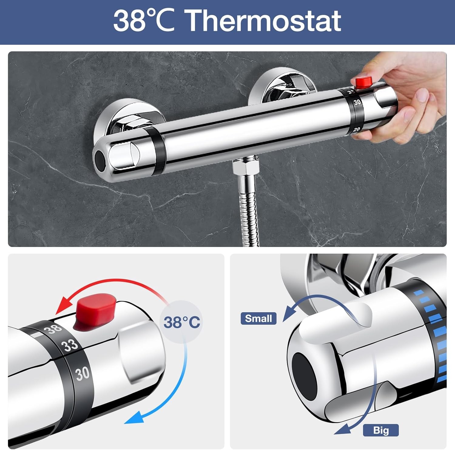 Bathroom Exposed Bar Thermostatic Shower Mixer Valve Tap Chrome 1 2 Outlet New — image 9