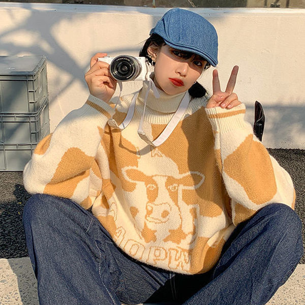 College Style Autumn And Winter New Sweet Cow Pullover Sweater Women