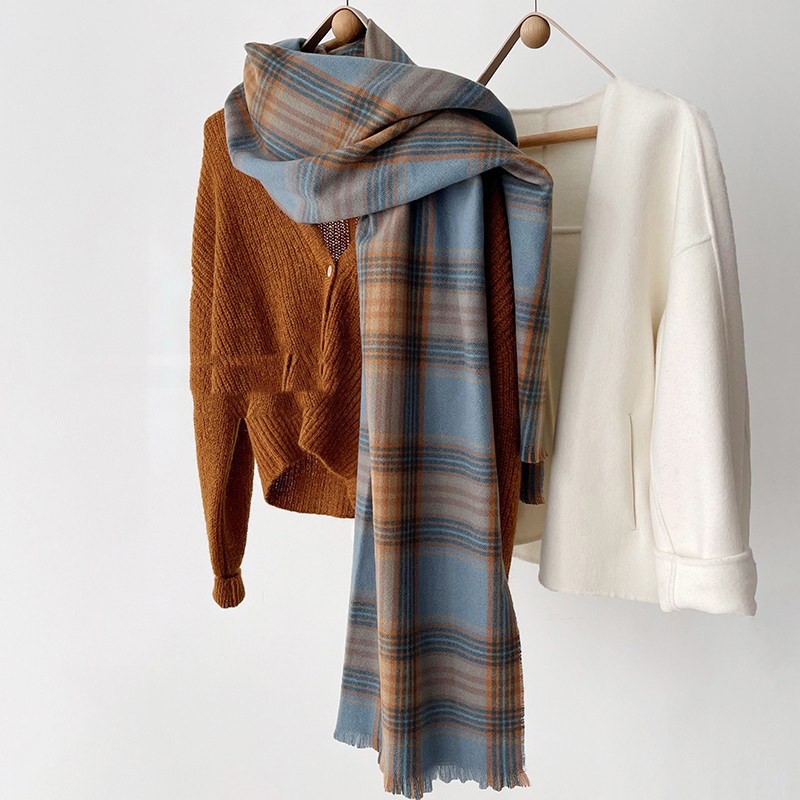 Fashion Faux Cashmere Warm Plaid Scarf Shawl