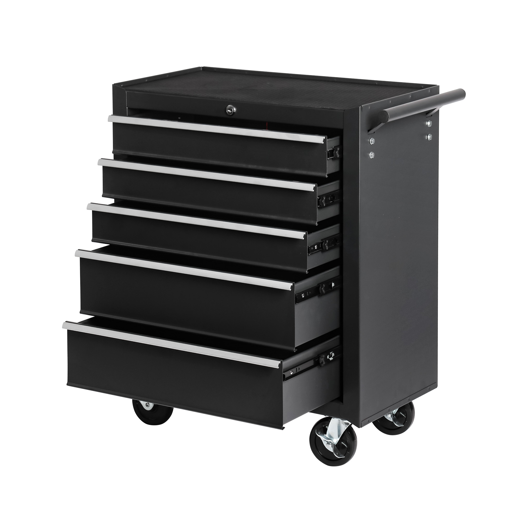 5-Drawer Rolling Tool Chest W Lock & Key, Tool Storage Cabinet With Wheels, Top Cushion & Drawer Liners, Tool Organizer Box For Garage, Warehouse & Repair Shop