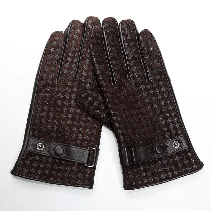 Touch Screen Woven Sheepskin Gloves Plus Velvet Thick Men's