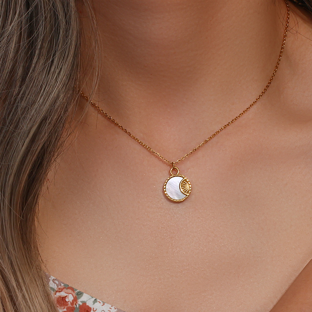 Stainless Steel Moon Sunshine Small Round Necklace