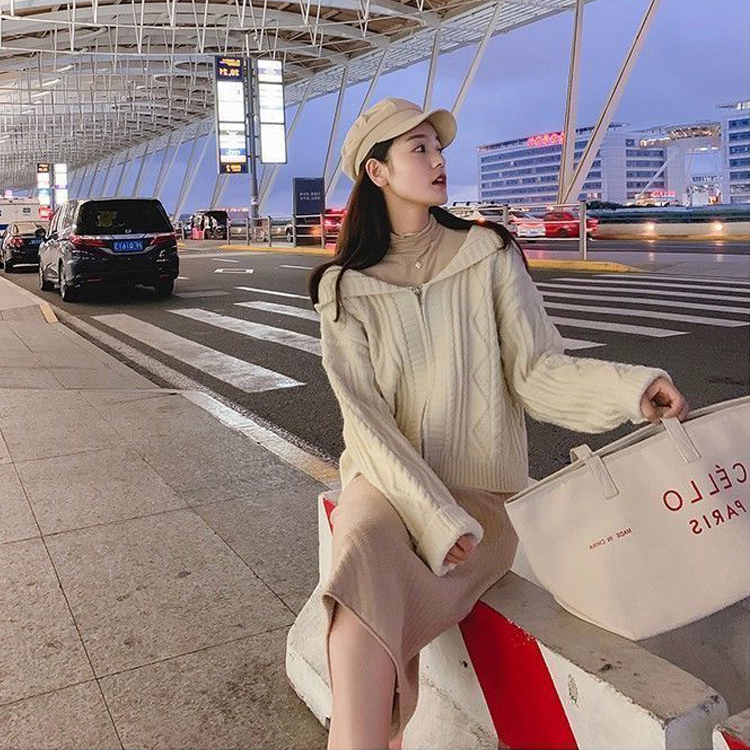 Lazy Style Loose Twist Zipper Knitted Cardigan