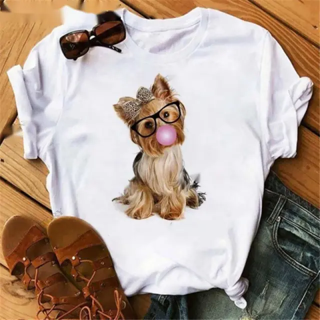Fashionable Bulldog Cartoon Print Ladies T shirt Picture6 - Shop at LoveMi