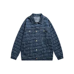 All Over Printed Wash Denim Jacket Men's And Women's Neutral Bf Style Coat - Blue - View 1